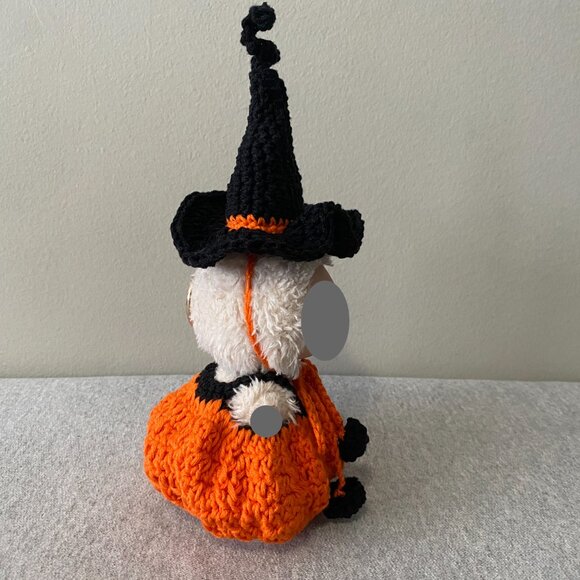 Handmade Crochet Halloween Orange Black Witch Outfit for 17cm Doll 2-Piece Set - Picture 2 of 7